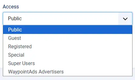 The Access Levels Panel on WaypointAds