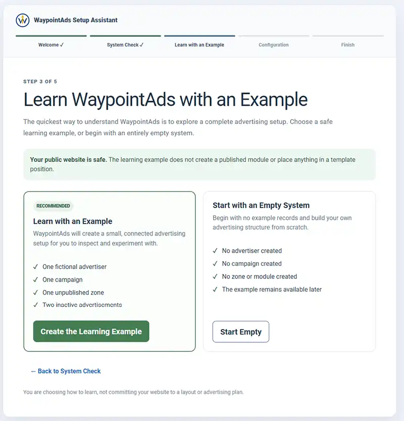 Learning with an example will not be a waste of your time. WaypointAds Learn With An Example screen