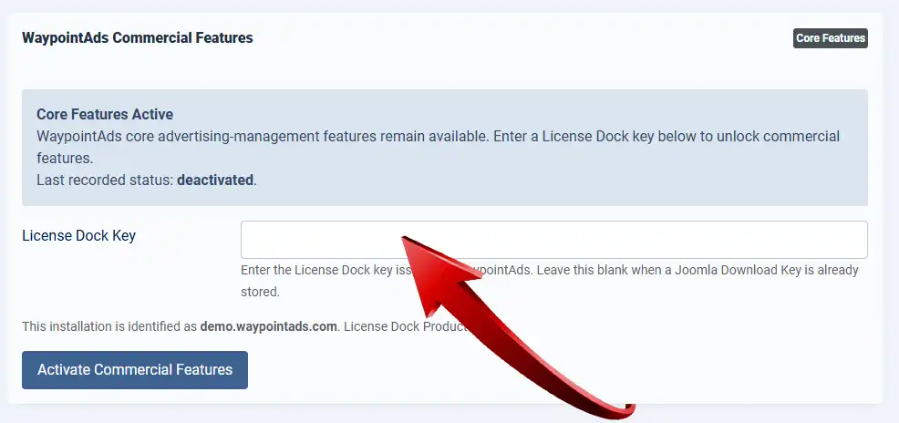 Add Your License Credentials Commercial Activation Panel at WaypointAds