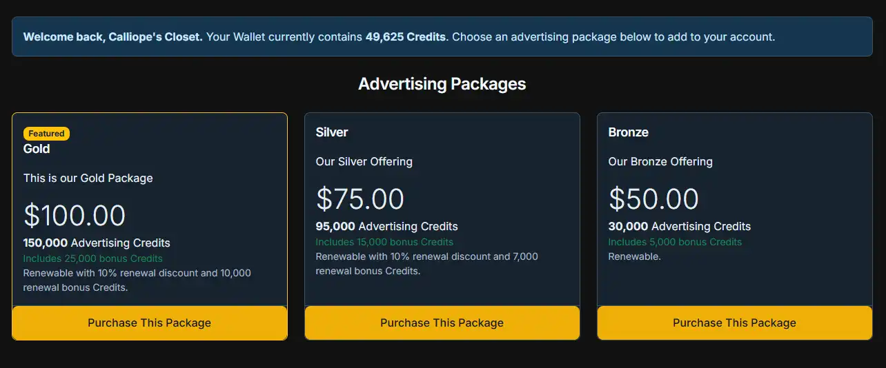 WaypointAds creates the frontend Rate Card based on the Administrators inputs The Rate Card presented by WaypointAds
