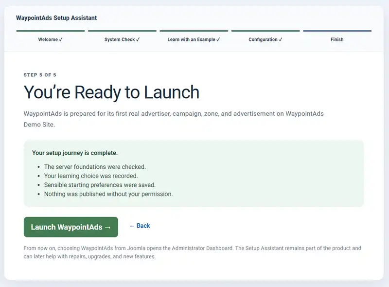 Ready To Launch The Ready To Launch Panel in WaypointAds
