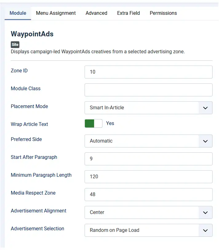 WaypointAds Zone Module